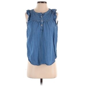 LOFT | 100% Lyrocell Ruffle Shoulder Pullover Chambray Top - Blue